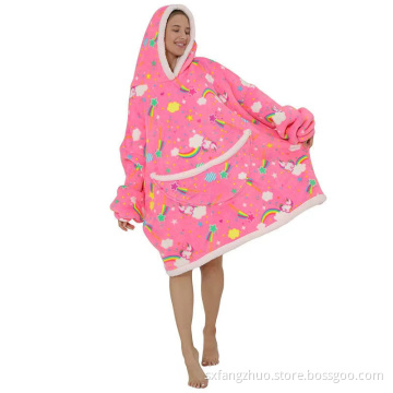 wholesale cozy wearable throw blanket hoodie printed